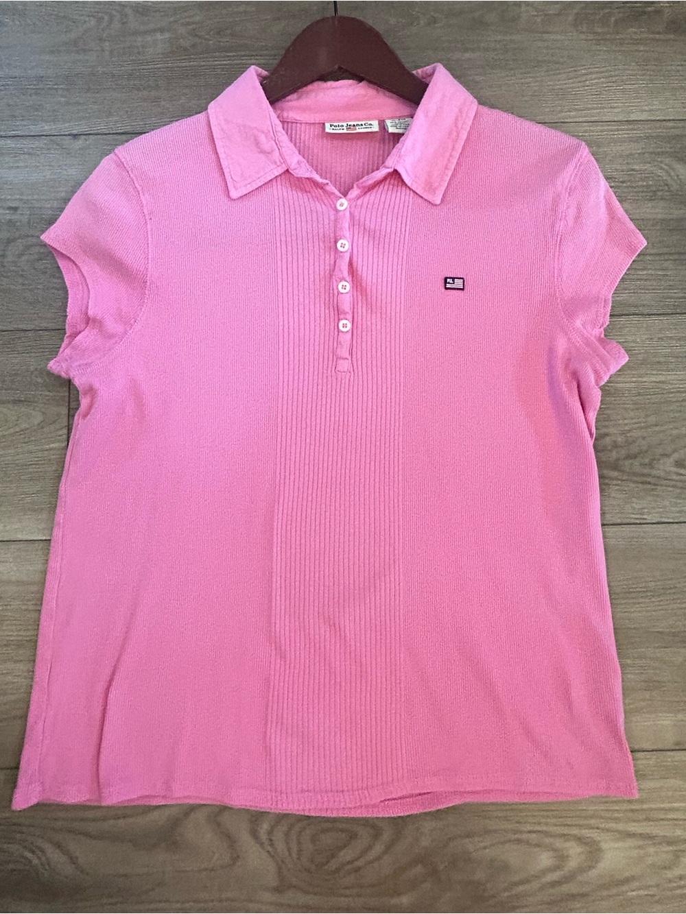 Vintage Polo Jeans Co Ralph Lauren Pink Ribbed Polo Shirt USA XL Y2K